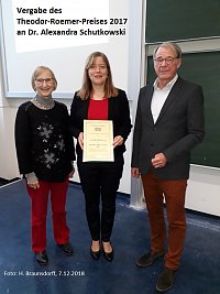 Der Theodor-Roemer-Preis 2017 wurde an Frau Dr. Alexandra Schutkowski vom Fachbereich Ernährungswissenschaften vergeben.