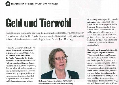 Interview Lebensmittelpraxis Frau Pirscher on Money and Animal Welfare
