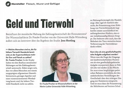 Interview Lebensmittelpraxis Frau Pirscher zu Geld und Tierwohl