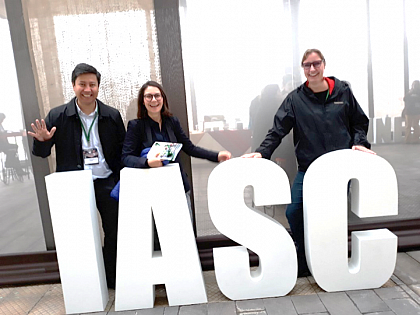 Photo: IASC Meeting in Peru, 2019: Ilkhom Soliev (Communications Officer), Beril Ocaklı (Early Career Network Initiator) and Insa Theesfeld (President-Elect).