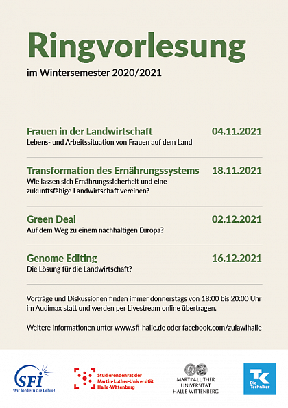 Öffentliche Ringvorlesung. Alle Veranstaltungen finden im Audimax auf dem Hauptcampus der MLU statt und werden als Livestream übertragen.